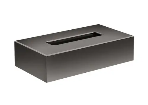 Kosmetiktuchbox aus glänzendem Schwarzchrom von AXOR mit rechteckiger Form und schmaler Öffnung oben.